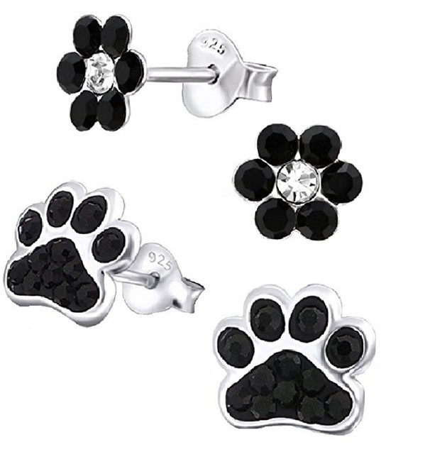 Set of 2 Pairs 925 Sterling Silver Kids Girls Lot Stud Earrings (Nickel