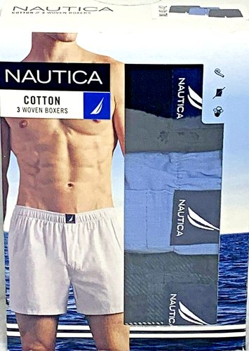 Nautica Men's Woven Boxer Size X-Large 3-Pair 100% Cotton Classic Fit Underwear