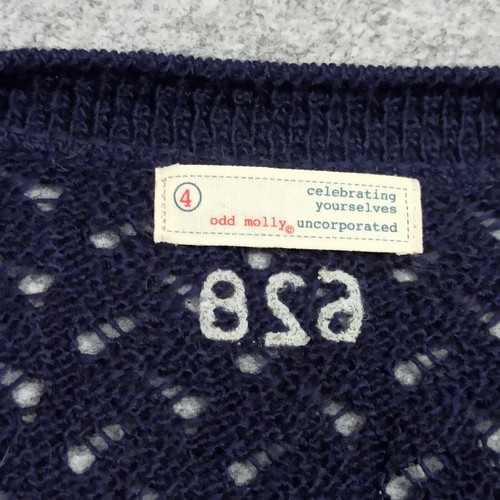 Odd Molly Alpaca Wool Cardigan 4 - S Navy Blue Wrap Tie Open Knit Sweater 628 - Picture 7 of 11