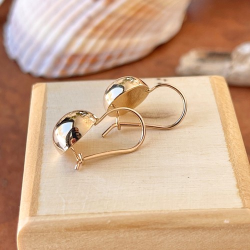 14KT Yellow Gold Polished Half Ball Dangle Drop Earrings Euro-Wire 10.5mm New - Picture 4 of 9