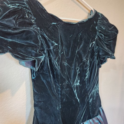 Vestido De Colección Alfred Angelo Terciopelo Verde Azulado Tafetán Cuello Festoneado Hecho en Unión EE. UU. Talla 9 - Imagen 7 de 10