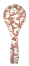 NEW MAUVE,PINK,WHITE HAND PAINTED CAT GHOST CERAMIC HALLOWEEN SPOON HOLDER,REST