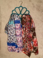 SCARF HANGER  2 SCARVES 1-BLUE FLORAL INFINITY, 1-BROWN FLORAL RECTANGLE,"NEW"