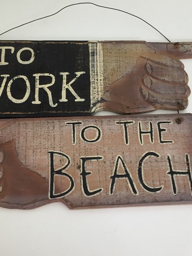 Insegna Direzionale Rustica Legno Invecchiato Dito PER LAVORARE IN SPIAGGIA 15"T x 21"W - Foto 3 di 10