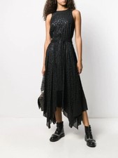 NWT $175 MICHAEL Michael Kors Animal-Print Handkerchief Hem Dress Black