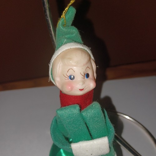 Bola hilada satinada adorno de elfo abrazador de rodilla vintage - Imagen 5 de 7
