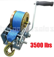 3500lbs Polyester Strap 2 Gear Hand Winch Hand Crank Gear Winch ATV Boat Trailer