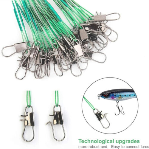 100pz Traccia Filo Leader Acciaio Inox Leader Lenza da Pesca con Scatto e Girevole - Foto 3 di 15