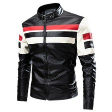 New Fashion Mens PU Stand Collar Jacket Casual Faux leather Zipper Coats Outwear