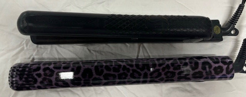HERSTYLER 2 PC PACK FLAT IRON - (PURPLE CHEETAH/BLACK) GENTLY USED - Picture 3 of 3