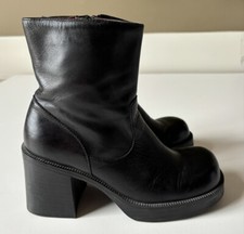 American Eagle 7.5 Rare Y2k 90’s Vintage Black Chunky Platform Boots Leather