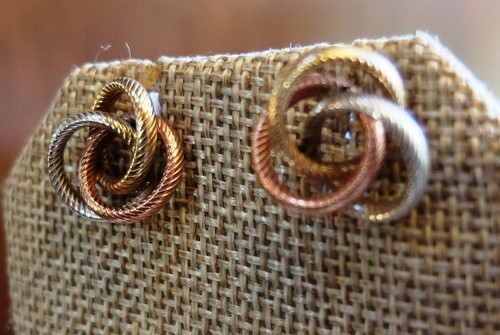 Vintage Classic Love Knot Tri-Color 9 Kt Gold Yellow Rose White Open Design Post - Bild 2 von 10