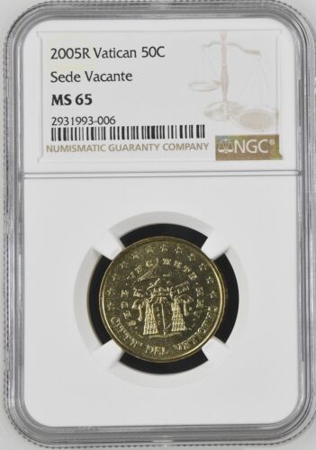 2005 R Vatican SEDE VACANTE 50 Euro Cent 50C NGC MS 65 SCARCE TOP POP!!!