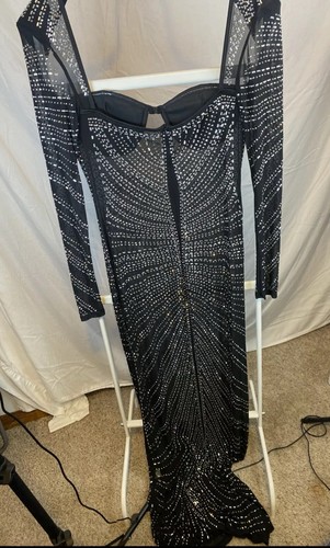 Großes schwarzes langes Kleid mit Strass, kostenloser Versand, brandneu - Bild 5 von 5