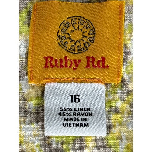 Ruby Rd. Women's Jacket Top Yellow Print Button Down Quarter Sleeve Linen Coat - Picture 2 of 4