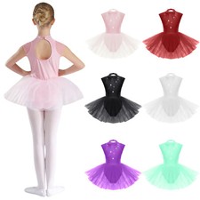 Kids Girls Leotard Sleeveless Tutu Costume Dance Dresses Stage Toddler Shiny