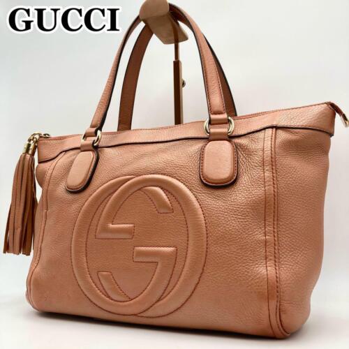 GUCCI Soho Handbag Tote Bag Interlocking Fringe Orange Gold 282307 #GB382 - Picture 1 of 10