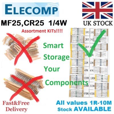 MF25, CR25 Widerstände Sortiment KIT 1/4W 1R-10M 5/10/20er-Pack 1680 Stck. Kostenloses Porto