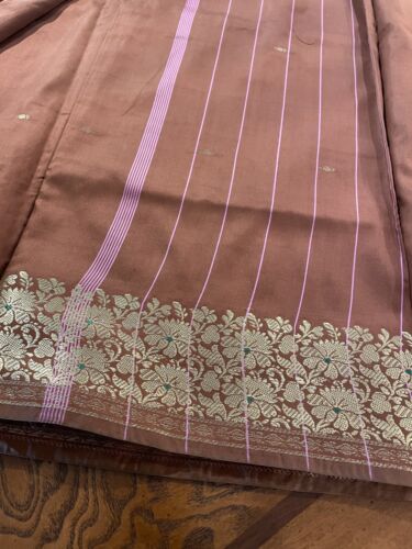 Indian Women's NEW Brocade Artificial Silk Sari Saree BROWN w/Blouse PIECE 1016 - Picture 4 of 8