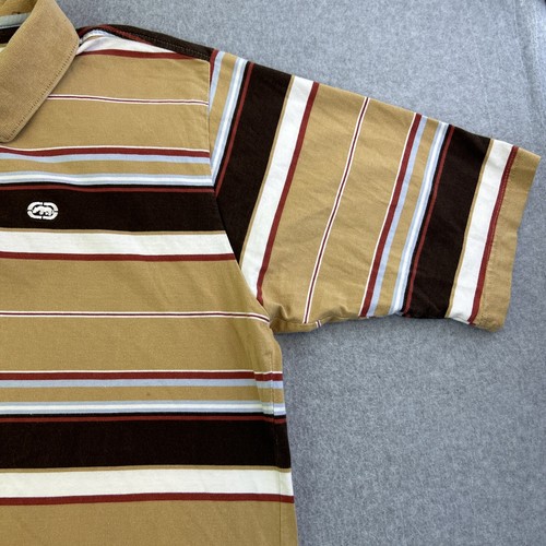 Ecko Unltd Polo Mens XXL Brown Striped Short Sleeve Casual Y2k Hip Hop Shirt - Picture 6 of 13