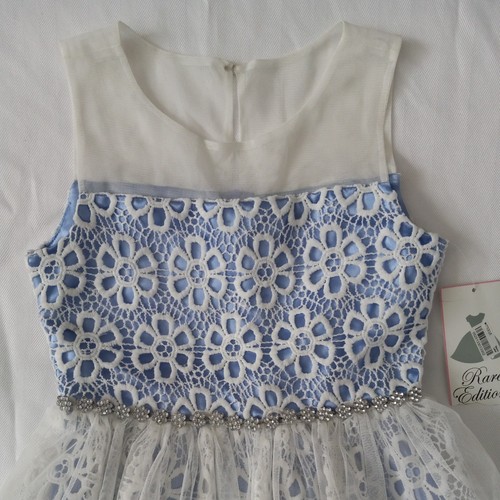 Rare Editions Girls Sz 10 Blue All-Over Floral Lace Tulle Lined Sleeveless Dress - Picture 2 of 16