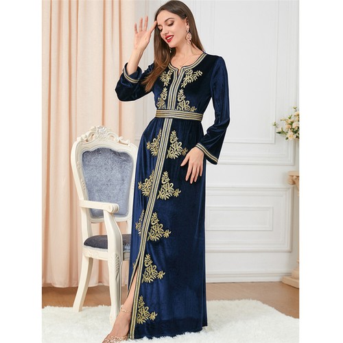 Velvet Warm Muslim Women Abaya Maxi Dress Dubai Kaftan Arab Party Caftan Ramadan - Picture 249 of 259