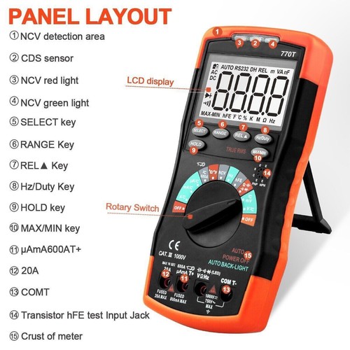 Digital LCD Multimeter TRMS 6000 Stück 750V AC/DC 20 Amperemeter Strom Volt US - Bild 3 von 14