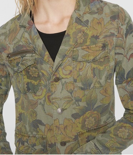 Pam & Gela Women Green Floral Long Sleeve Button Up Utility Jacket Size XS - Picture 3 of 18