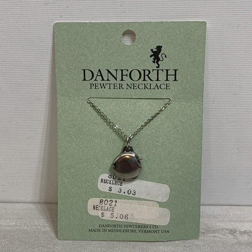 Vintage 90s Danforth Pewter Teacher Apple Necklace Fruit Gift Original Card