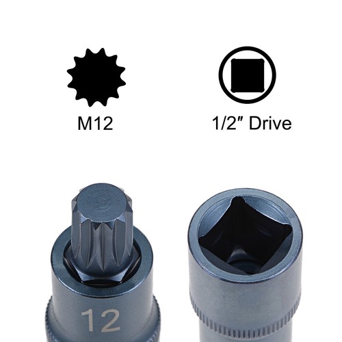 1/2-Inch Drive x M12 12mm Triple Square Spline Bit Socket Metric 2" 55mm Length - Picture 3 of 3