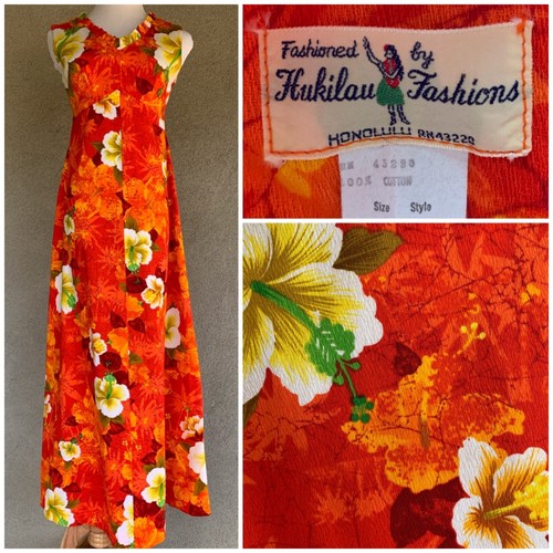 Hukilau Vintage Hawaii Rindenstoff Muumuu Maxikleid Gr. XS - Bild 1 von 12