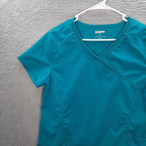 Scrubstar Scrub Top Womens Medium Blue Shirt Nurse Medical Dental Veterinarian - Picture 10 of 11