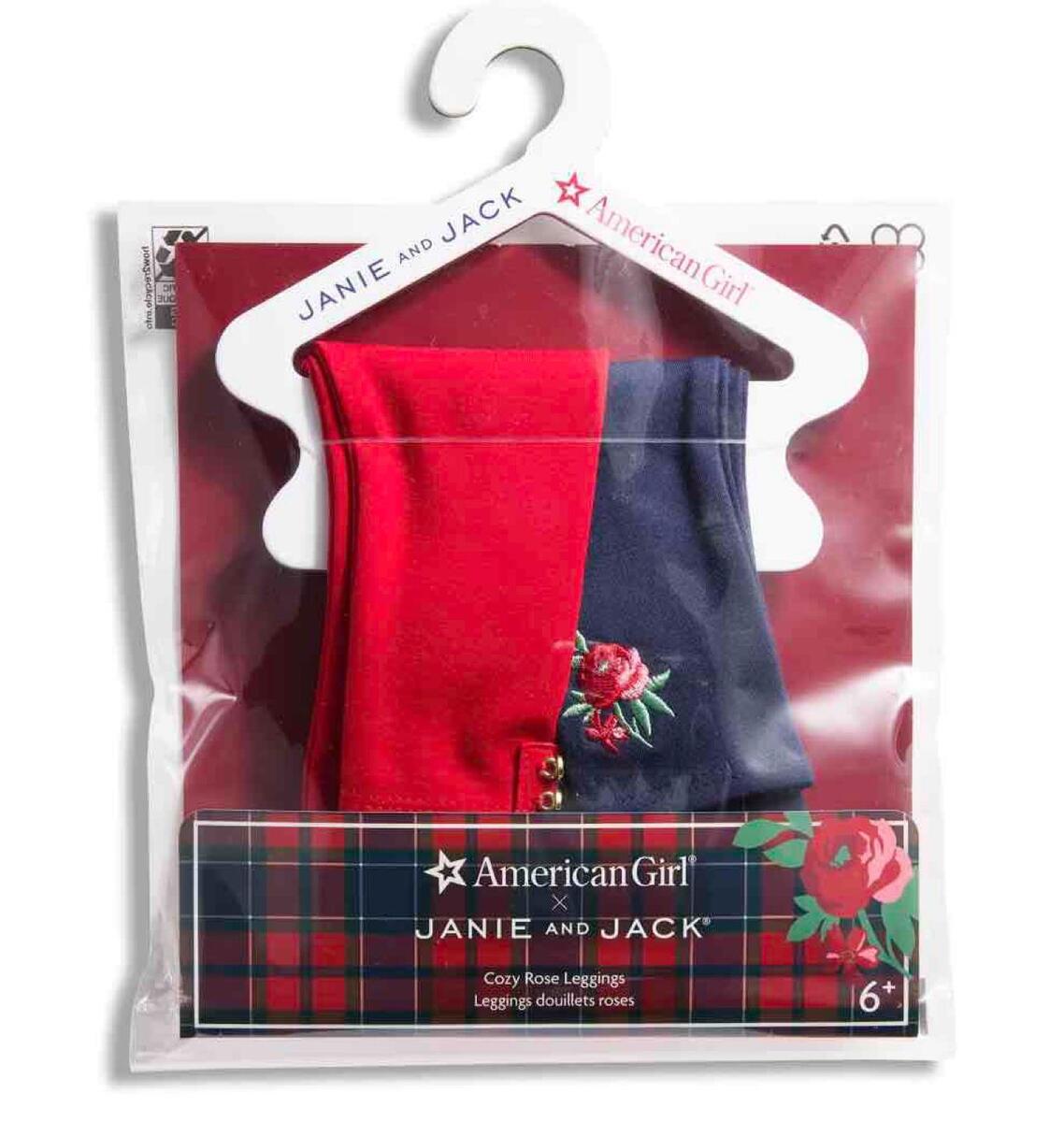 New American Girl Janie and Jack Cozy Rose Leggings 2 pair red blue hanger 18 eBay