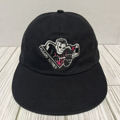 VINTAGE Calgary Hitmen Hat Cap Strap Back Bret Hart WWE Black Pink WHL Hockey - 第 1/12 張圖片