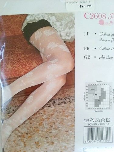 Mura collant Floral Lace Tights C2608 Paradise White Pantyhose Size M - Picture 3 of 5