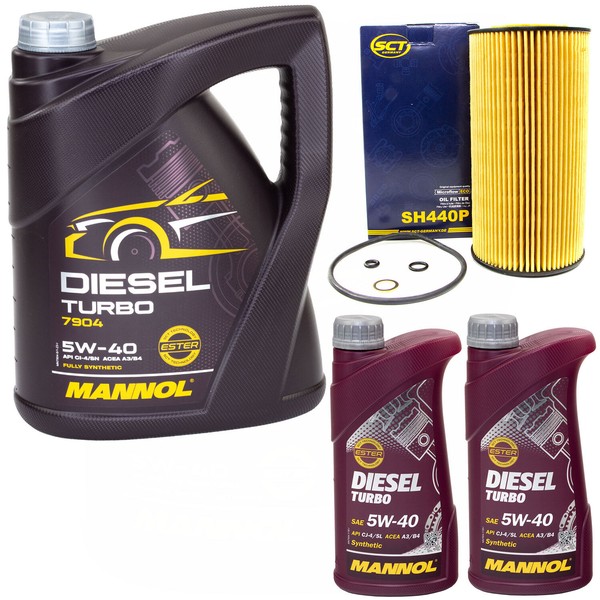 MotoröL Set Mannol Diesel Turbo 5W40 API 7 Liter + ÖLfilter FüR BMW 3Er 5Er 7Er-image