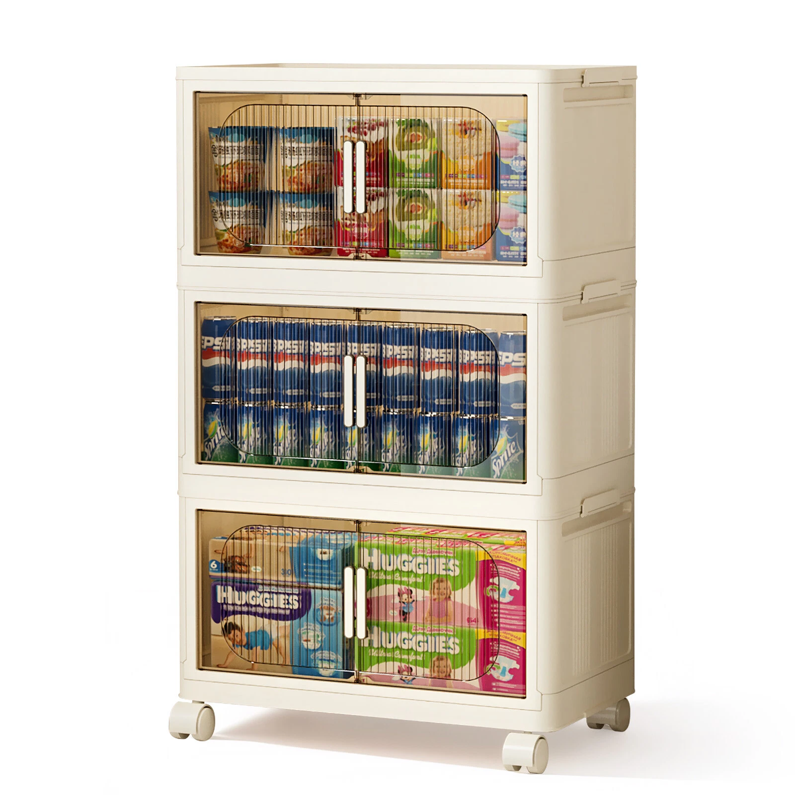 Foldable Wheeled Storage Cabinet with Quiet Rollers for Home Organization
