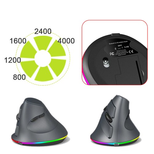 Vertical Wired Gaming Mechanical 7200DPI Ergonomic Design with Y8E4 - Picture 7 of 10