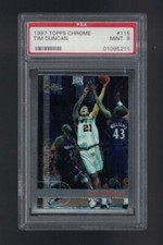 1997 Topps Chrome Tim Duncan #115 Mint RC Rookie PSA 9 Spurs (E)