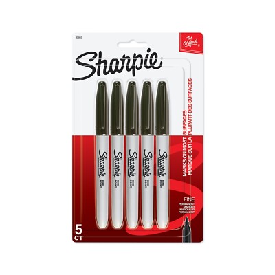 NEW Sharpie Permanent Marker, Fine Point Black Pack of 5 