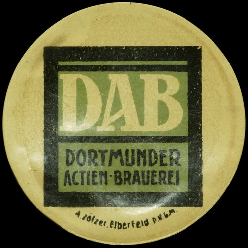 BRIEFMARKENKAPSELGELD: 10 Pfennig. DAB DORTMUNDER ACTIEN-BRAUEREI DORTMUND.