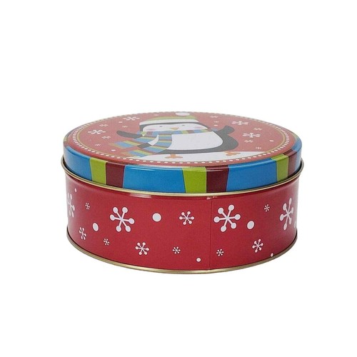 Navidad Invierno Pingüino con Bufanda y Gorra Lata Redonda Rojo Vacío - Imagen 2 de 5
