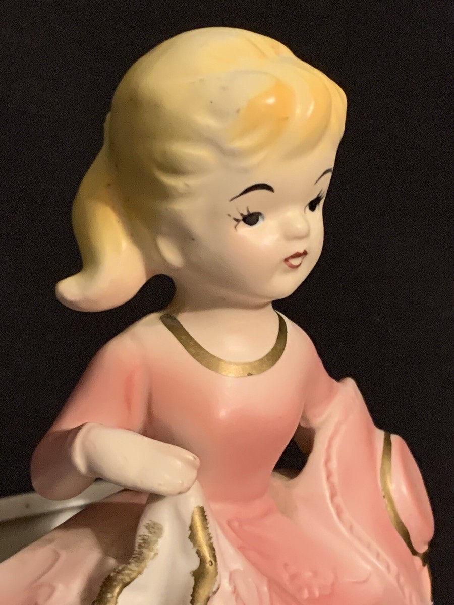 Vtg Girl Planter Ceramic Figure Base Japan VELCO 4538 Pink