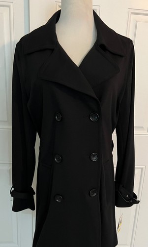 Michael Kors WovenTrench Coat Women M Black Poly/Blend Dble Breasted Button Dwn - Picture 16 of 22