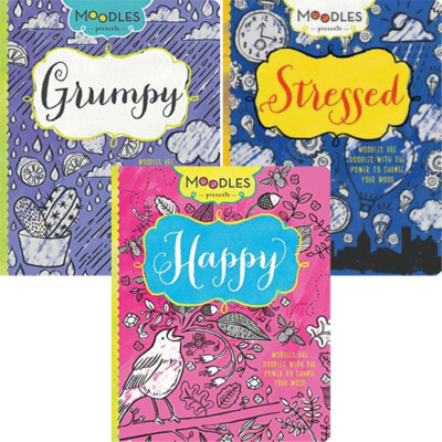 Set of 3 Moodles Stressed, Grumpy, Happy Doodle Your Mood Coloring Books