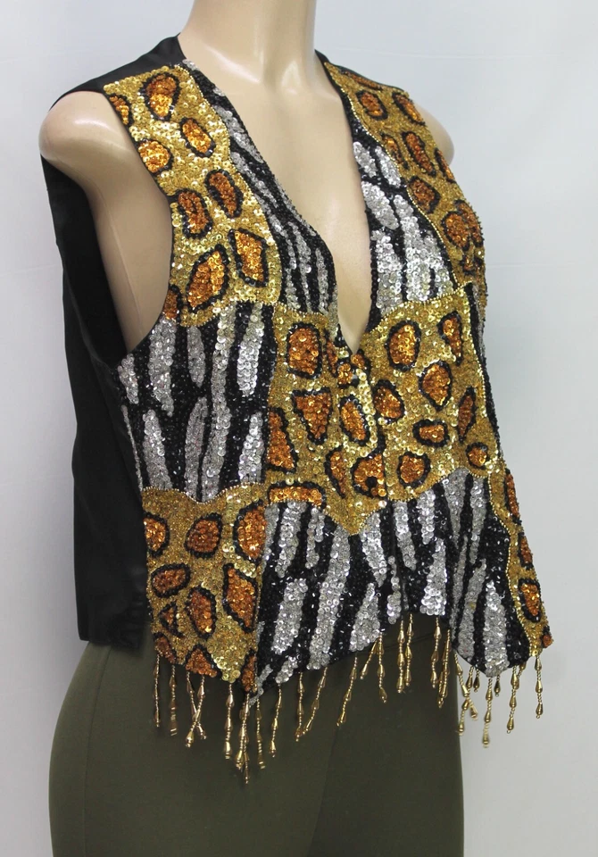 Винтажный женский жилет Bali Gem без рукавов с блестками анималистический принт размер S - Изображение 4 из 4