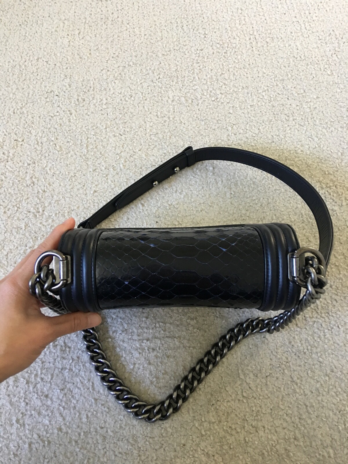 Chanel Navy Blue Python Small Boy Bag Ruthenium-F… - image 4