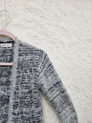 H M Girls Sweater 12-14Y Gray Poly Blend Long Sleeve Open Front Fuzzy Cardigan F - Picture 3 of 17