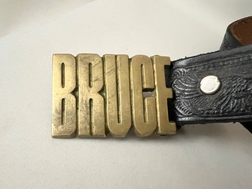 VTg Baron Brass Belt Buckle BRUCE Black Leather Embossed Belt Bald Eagle Men 38 - Picture 4 of 16