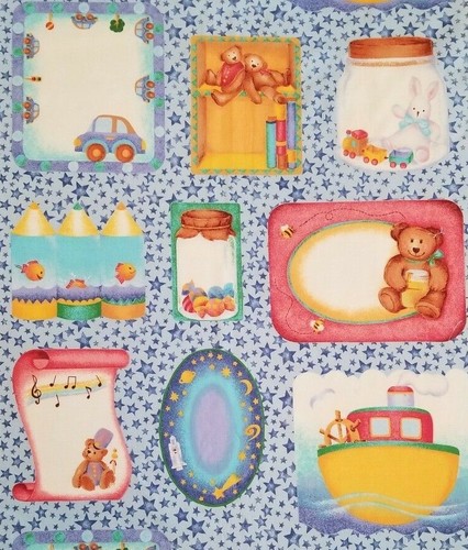 2,5 Yds. Pc. Stoff Panel Baumwolle Quilt Nähen Baby Bären Hasen Autos Boote - Bild 1 von 3